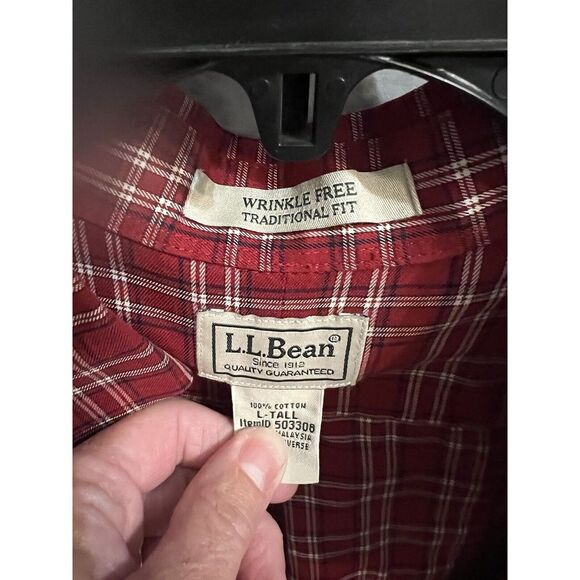 L.L. Bean Mens Red Plaid Button Down Shirt size  L Tall - Picture 5 of 9
